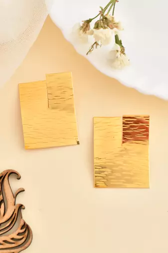 Gold plated square shape stud earrings for women