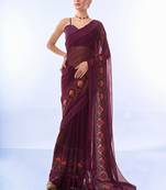 Purple Woven Embellished Chiffon Saree