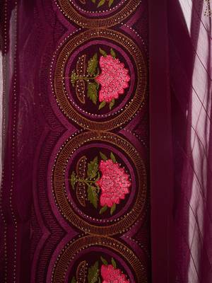 Purple Woven Embellished Chiffon Saree 4