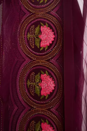 Purple Woven Embellished Chiffon Saree