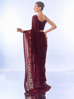 Purple Woven Embellished Chiffon Saree 5