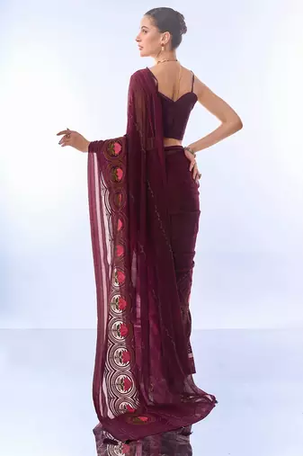 Purple Woven Embellished Chiffon Saree