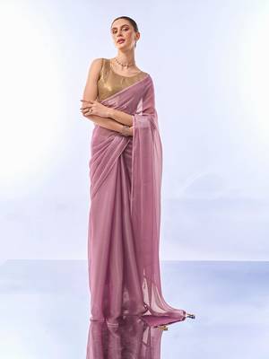 Lavender Solid Shimmer Chiffon Saree 1