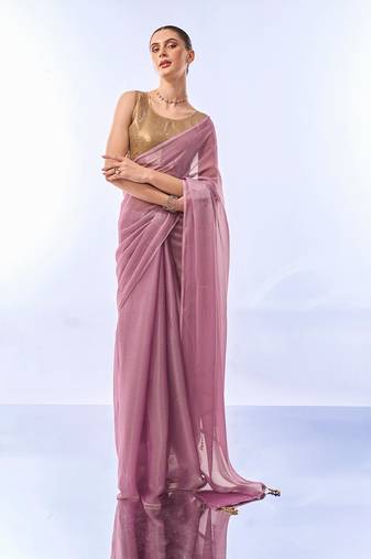 Lavender Solid Shimmer Chiffon Saree