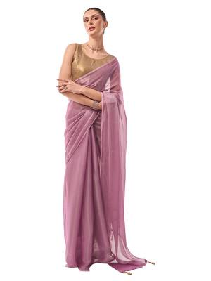 Lavender Solid Shimmer Chiffon Saree 2