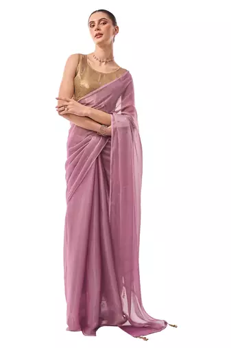 Lavender Solid Shimmer Chiffon Saree