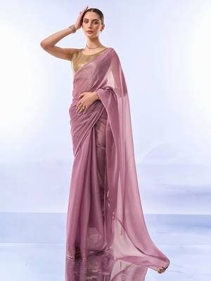 Lavender Solid Shimmer Chiffon Saree 3