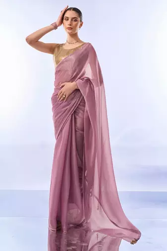 Lavender Solid Shimmer Chiffon Saree