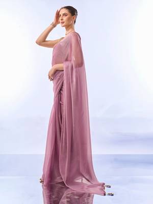Lavender Solid Shimmer Chiffon Saree 4