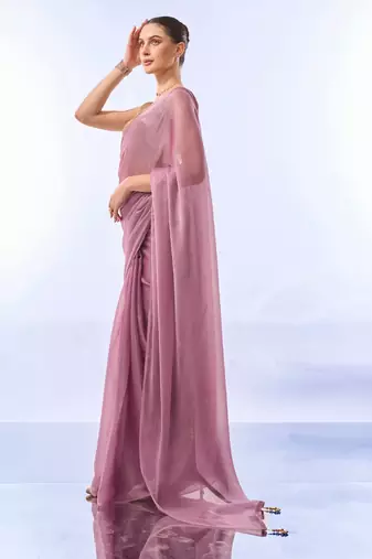 Lavender Solid Shimmer Chiffon Saree