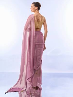 Lavender Solid Shimmer Chiffon Saree 5
