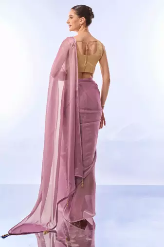 Lavender Solid Shimmer Chiffon Saree