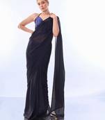 Navy Blue Ready To Wear Solid Saree