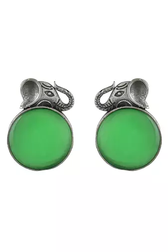 silver plated elephant green  american diamond