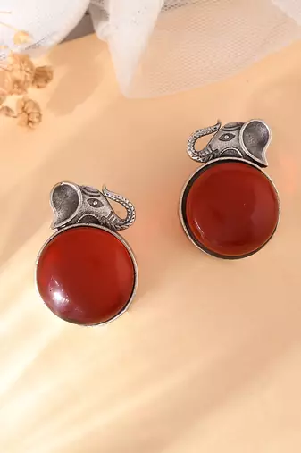 silver plated elephant red  american diamond