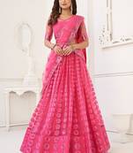 Pink Butterfly Net Embroidery Thread Designer Lehenga