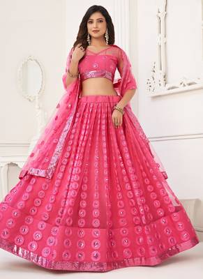 Pink Butterfly Net Embroidery Thread Designer Lehenga 2