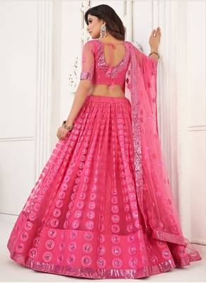 Pink Butterfly Net Embroidery Thread Designer Lehenga 4
