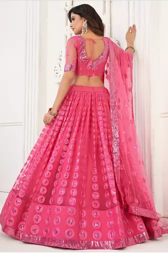 Pink Butterfly Net Embroidery Thread Designer Lehenga