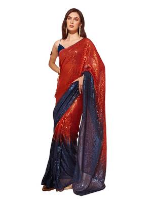 Navy Blue Sequinned Georgette Saree 1