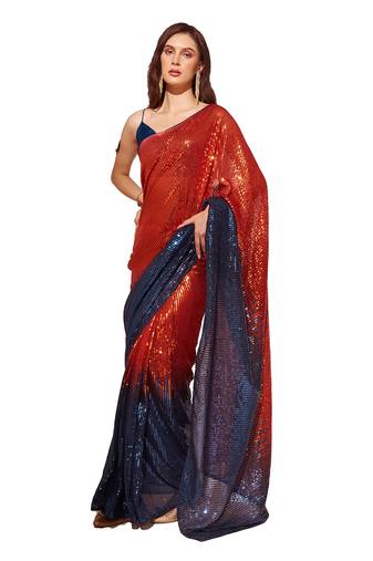 Navy Blue Sequinned Georgette Saree