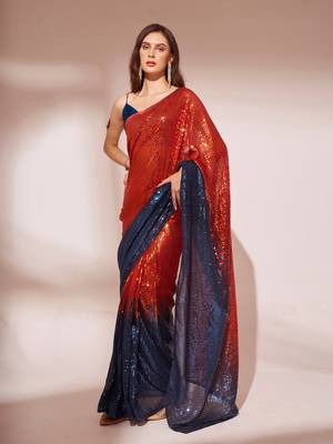 Navy Blue Sequinned Georgette Saree 2