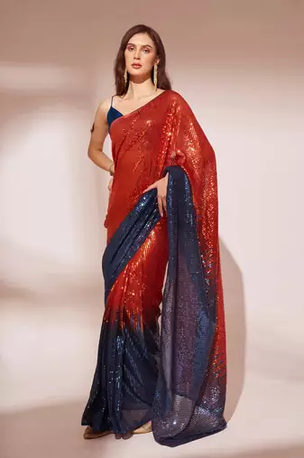 Navy Blue Sequinned Georgette Saree