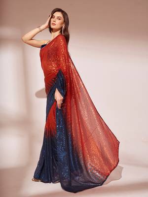 Navy Blue Sequinned Georgette Saree 3