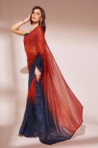 Navy Blue Sequinned Georgette Saree