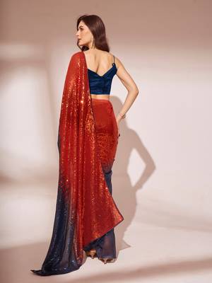 Navy Blue Sequinned Georgette Saree 4