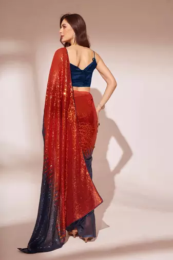 Navy Blue Sequinned Georgette Saree