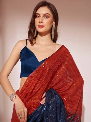 Navy Blue Sequinned Georgette Saree 5