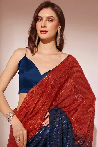 Navy Blue Sequinned Georgette Saree