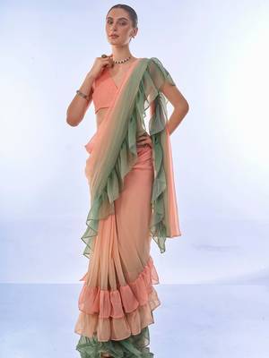 ombre georgette ruffle saree 1