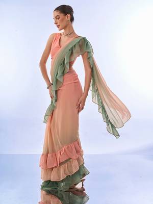 ombre georgette ruffle saree 5