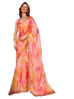 Printed Organza Saree With Lace Border 3