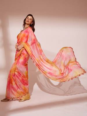 Printed Organza Saree With Lace Border 1