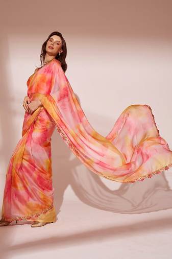 Printed Organza Saree With Lace Border