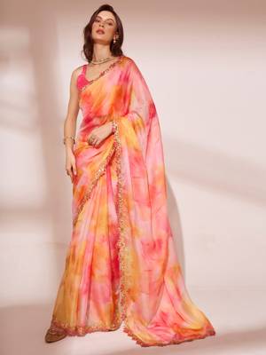 Printed Organza Saree With Lace Border 4