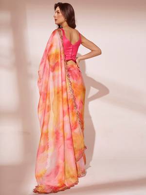 Printed Organza Saree With Lace Border 5