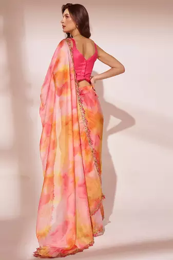 Printed Organza Saree With Lace Border
