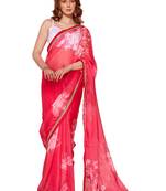 Floral Printed Organza Saree With Lace Border
