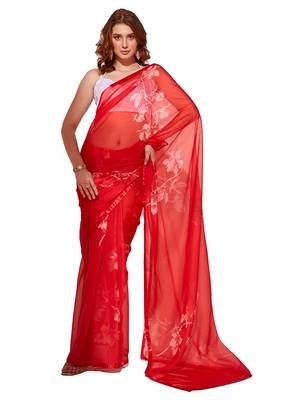 Floral Printed Organza Saree With Lace Border 1
