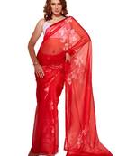 Floral Printed Organza Saree With Lace Border