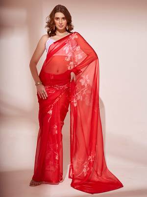 Floral Printed Organza Saree With Lace Border 2