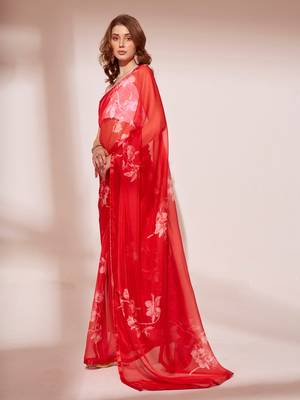 Floral Printed Organza Saree With Lace Border 3