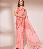 Peach Floral Printed Organza Saree