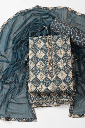 Multicolor cotton khatli work unstitched suit with nazneen dupatta (unstitched 3 piece dress material)