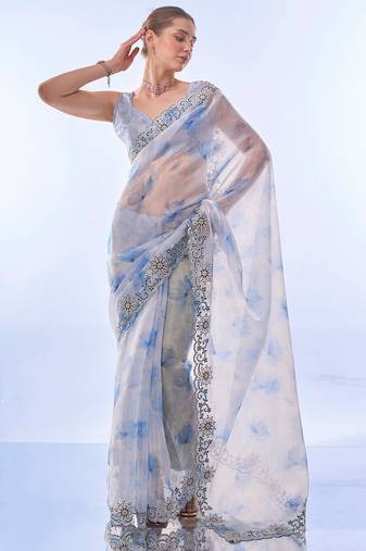 Floral Woven Embellished Tissue Organza Saree