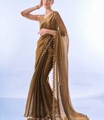 Gold Toned Solid Saree With Sequinned Blousepiece